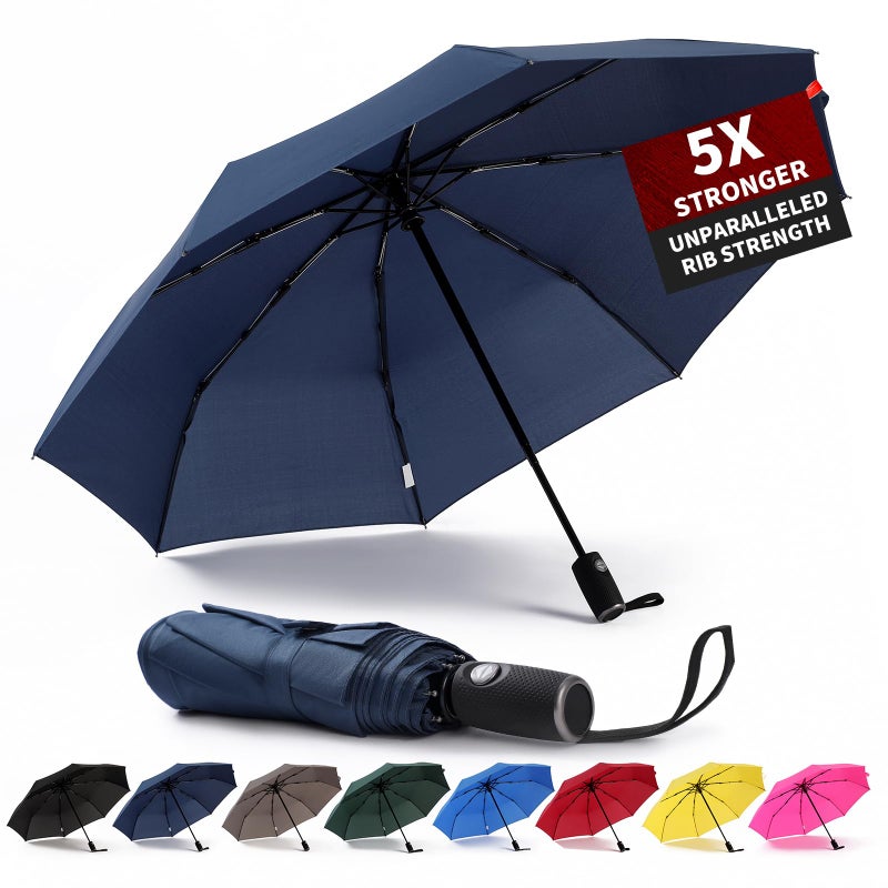 Anntrue Windproof Travel Umbrella, Auto Open Close Lightweight Compact Portable Backpack Folding Umbrella, Perfect for Car, Purse, Men and Women(Blue) - Image 1